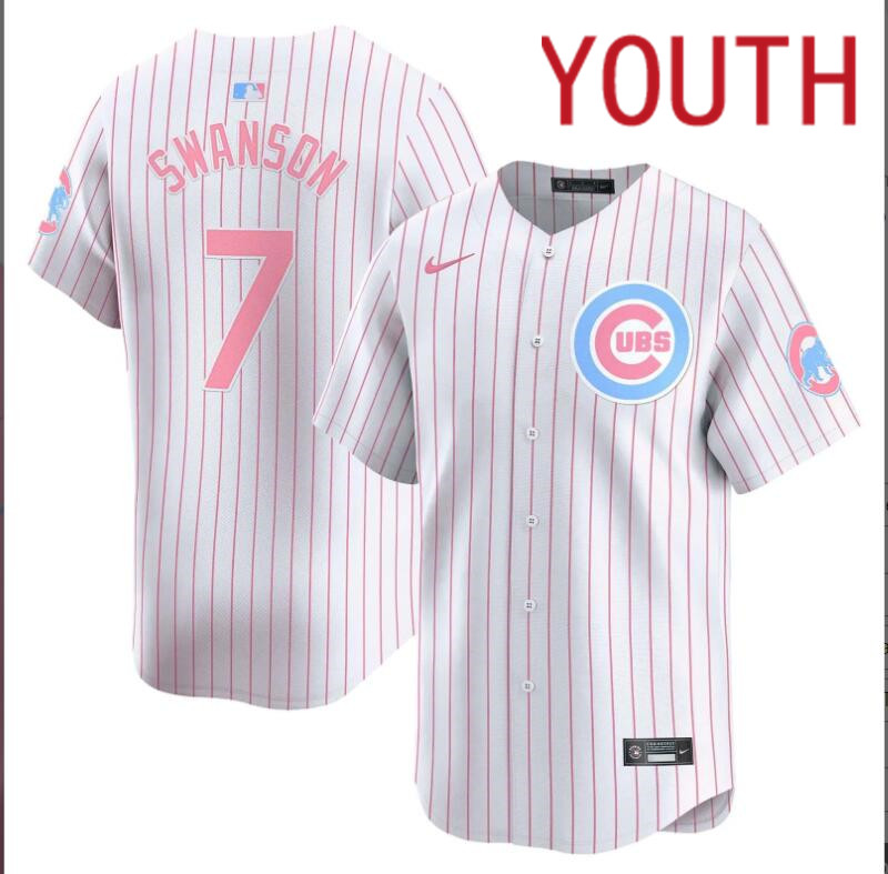 Youth Chicago Cubs #7 Swanson white with red strips 2024 Nike MLB jersey->customized nfl jersey->Custom Jersey